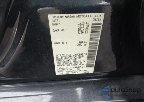 2015 Nissan Altima 2.5 S z USA, uszkodzony, nr VIN 1N4AL3AP1FC464257